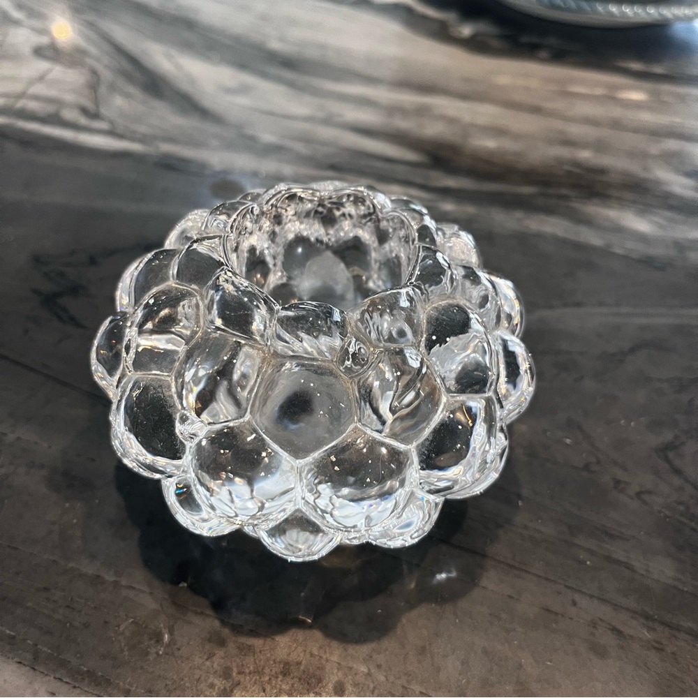 Orrefors Sweden Candle Holder Raspberry Clear Crystal Votive Tea Light Vintage - Picture 6 of 7